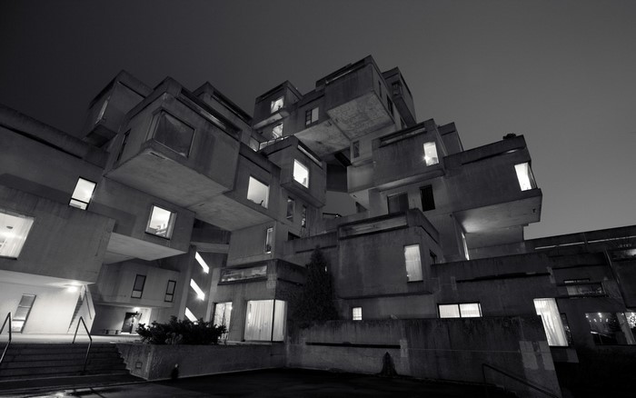 Habitat 67 building in Montreal at night