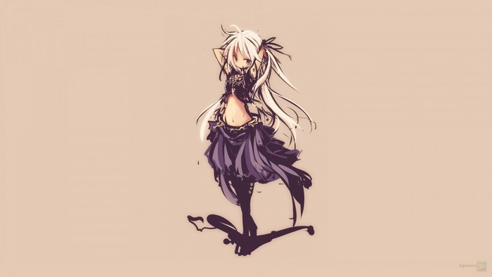 Anime girl with white hair in a purple dress