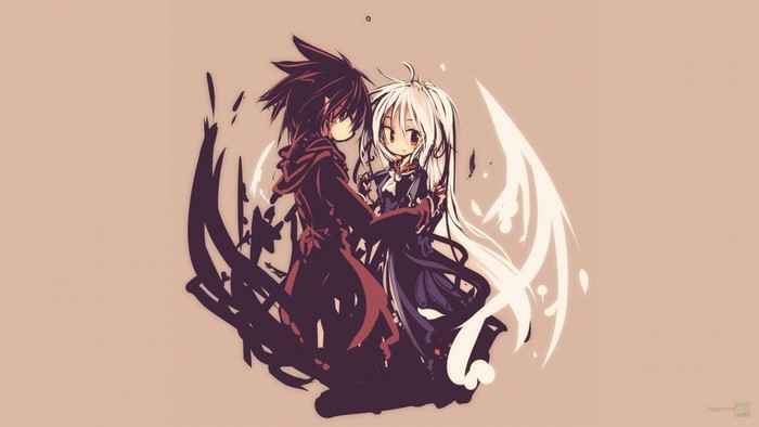 Anime couple with dark and light elements