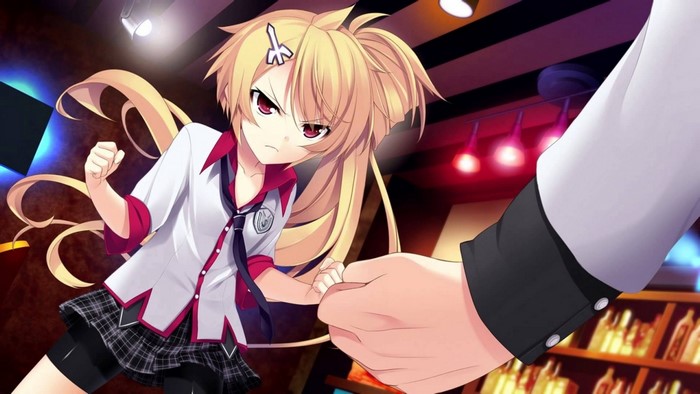 Anime girl with blonde hair in a school uniform