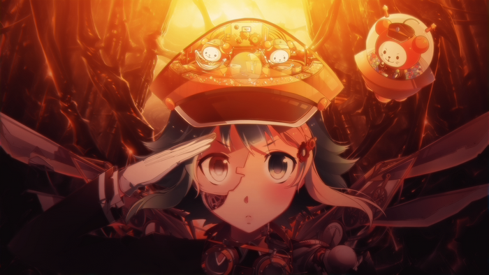 Anime girl with mechanical parts and a robot companion