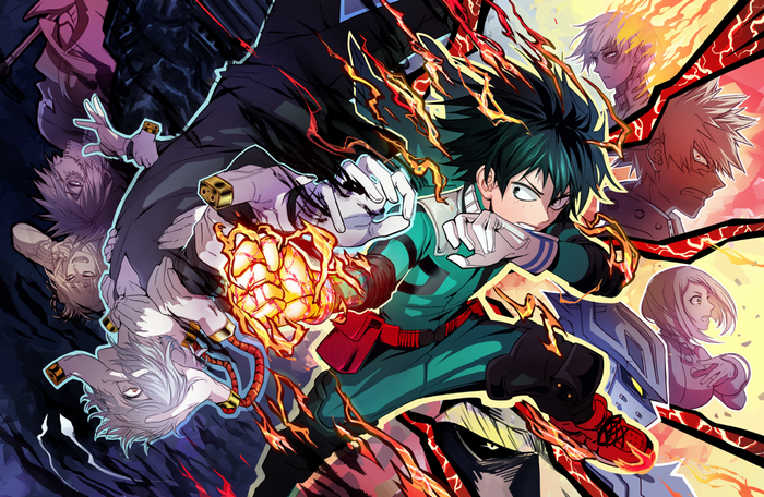 Izuku Midoriya and villains from My Hero Academia
