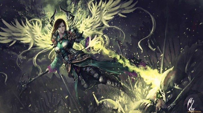 Fantasy woman with wings casting magic