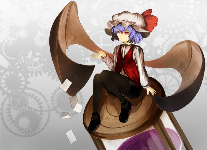 Remilia Scarlet from Touhou sitting on a clock