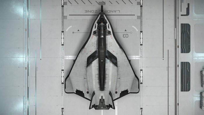 Star Citizen Avenger spaceship on landing pad