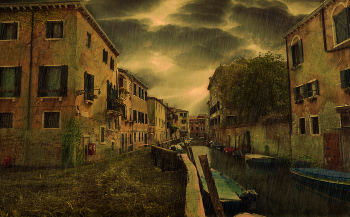 Venice canal in the rain