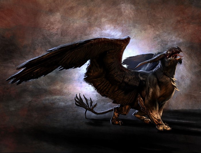 A dark fantasy creature with wings roaring