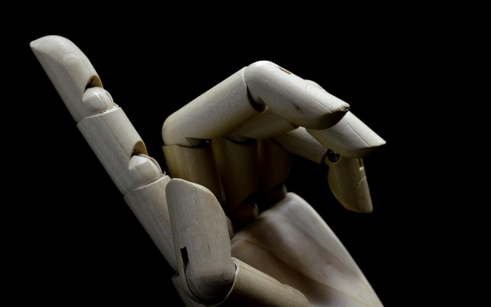 Wooden mannequin hand with articulated fingers