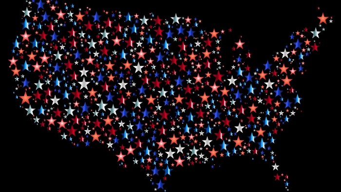 USA map made of red, white, and blue stars
