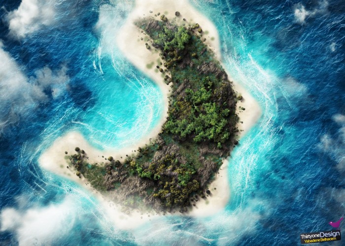 Aerial view of a tropical island in the ocean