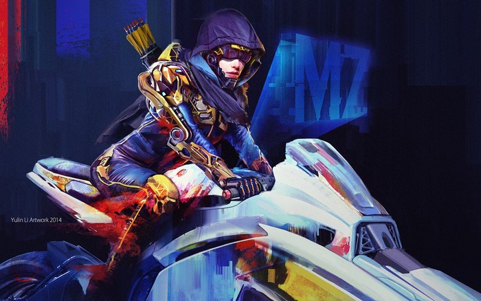Anime character on a futuristic motorcycle