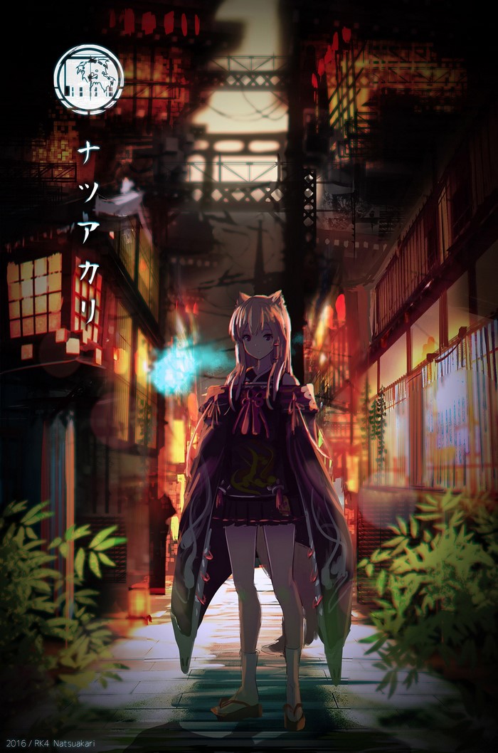 Anime girl with animal ears in a Japanese street