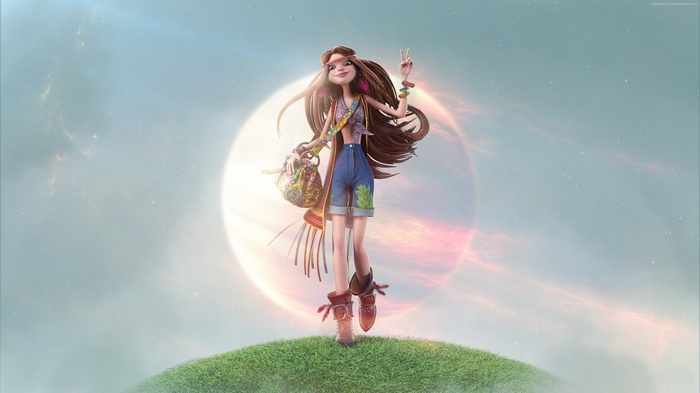 3D hippie girl with peace sign