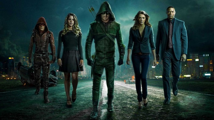 Arrow characters walking on a road at night