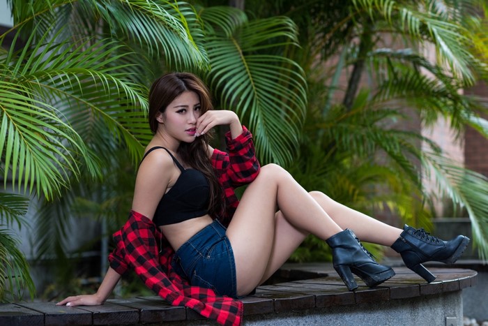 women model long hair Asian shorts black hair