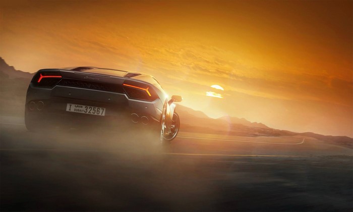Lamborghini Huracan drifting at sunset in Dubai