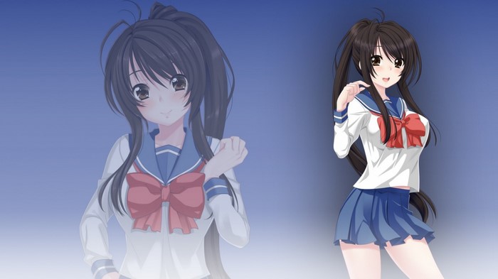 Anime schoolgirls with dark hair in sailor uniforms