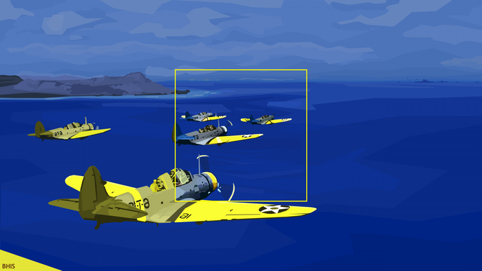 World War II aircraft flying over the sea