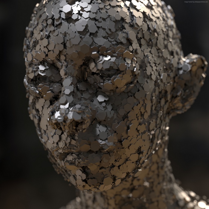 Abstract 3D face made of hexagons 4K