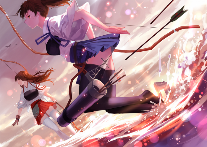 Akagi and Kaga from Kantai Collection firing arrows