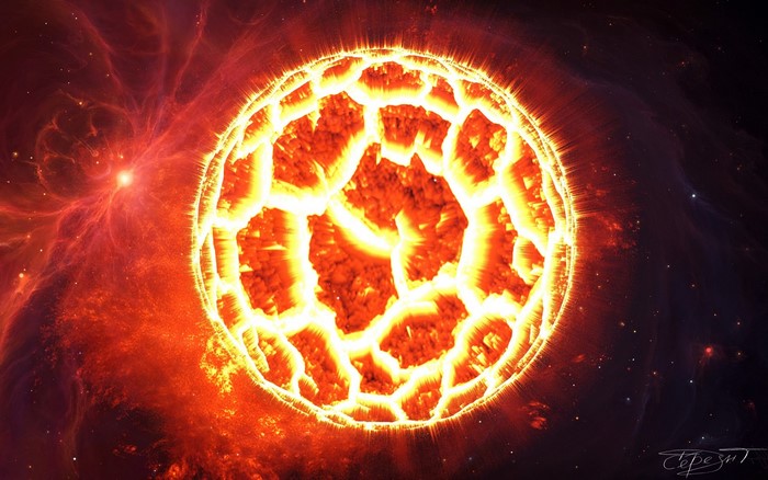 Digital art of a burning star with nebula
