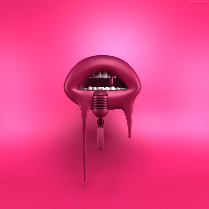 3D abstract pink lips with microphone