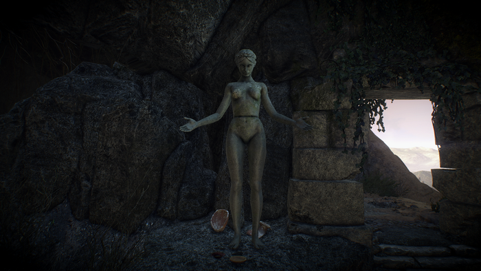 Statue in a cave entrance in The Witcher 3 Wild Hunt