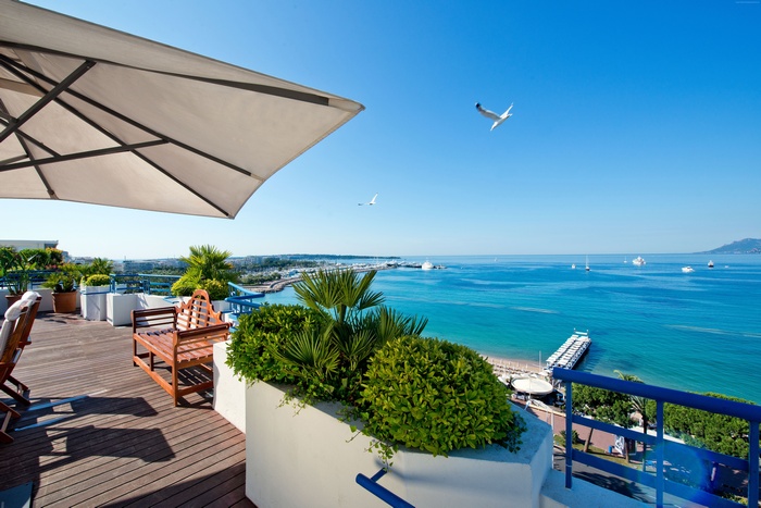 Terrace view of the sea and coastline in Cannes, France