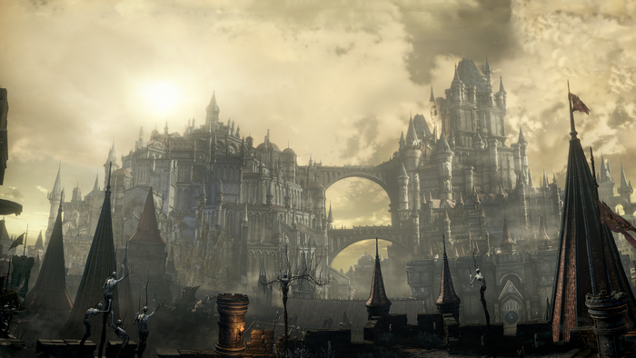 Dark Souls III: Grand cityscape with bridges and spires