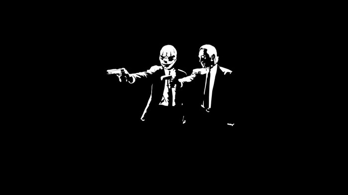 Two men in suits with guns, Pulp Fiction illustration