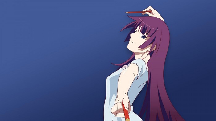 Hitagi Senjougahara from Monogatari Series holding pencils
