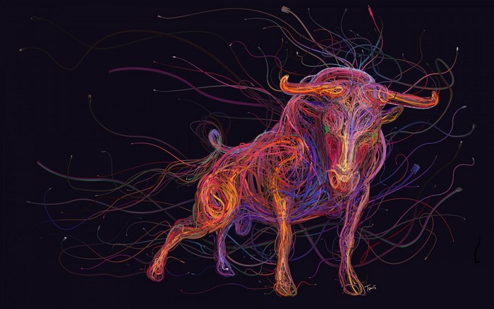 Colorful abstract bull made of wires