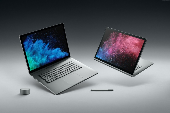 Microsoft Surface Book 2 laptops with stylus and dial