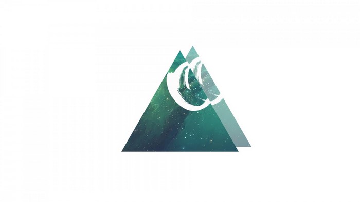 Two overlapping triangles with galaxy texture and white brush strokes