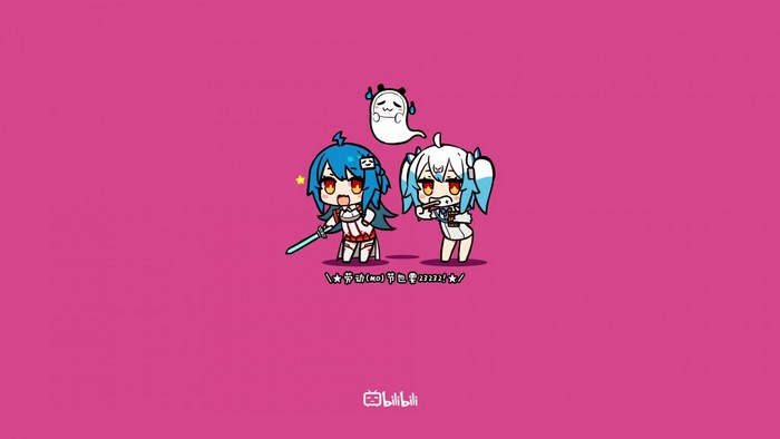 Two anime girls and a ghost with Bilibili logo