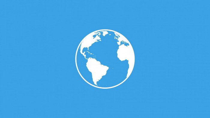 White globe illustration on a blue background