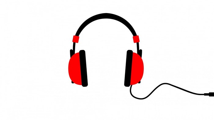 Red and black headphones with cord