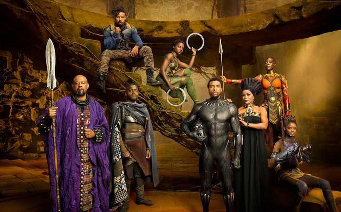 Black Panther cast with Chadwick Boseman, Michael B. Jordan, Angela Bassett