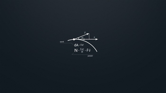 Physics formulas and vectors on a dark background