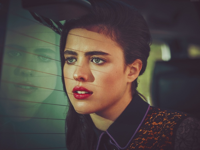 Margaret Qualley in a car
