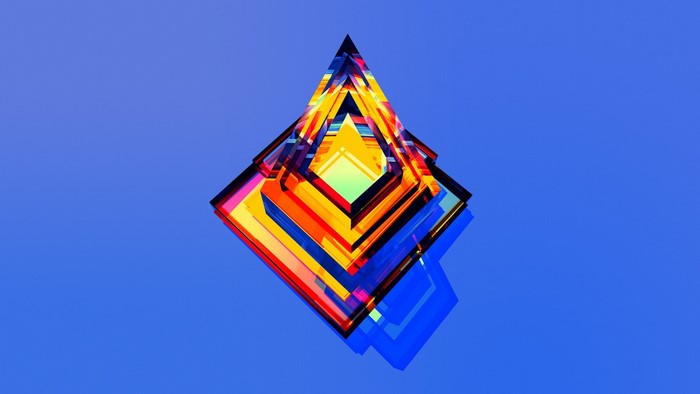 Abstract geometric crystal sculpture with colorful layers