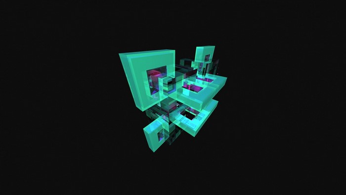 Abstract geometric shapes with teal and purple lighting