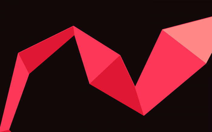 Abstract red origami ribbon on black background