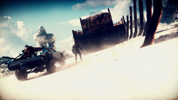 Mad Max game: A car and a person near a shipwreck