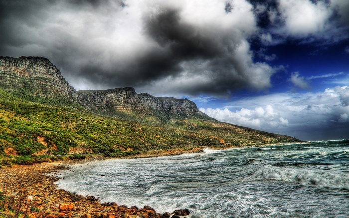 Table Mountain coastline with stormy clouds