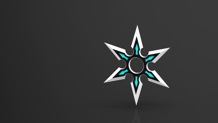 A stylized six-pointed shuriken with blue accents