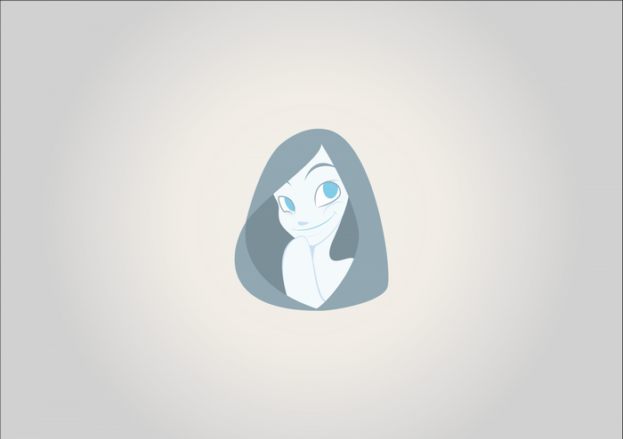 Illustration of a smiling woman with blue eyes