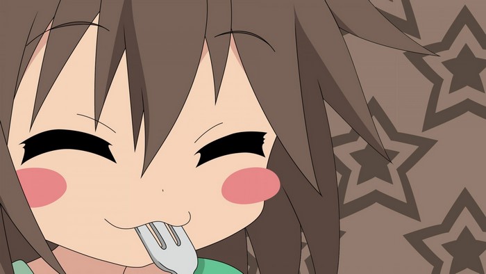 Konata Izumi eating with a fork from Lucky Star