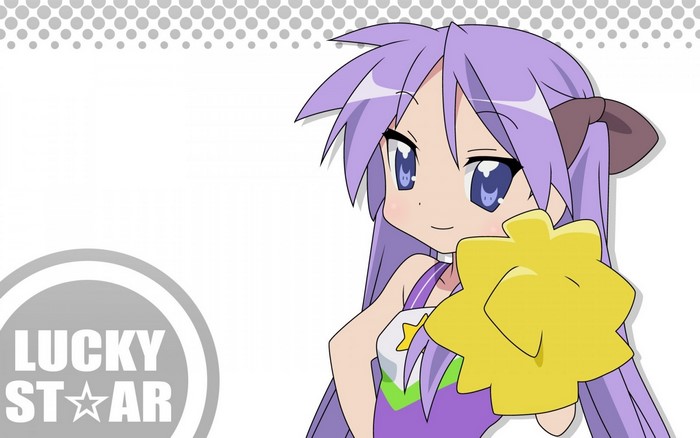 Kagami Hiiragi from Lucky Star holding a yellow pom-pom