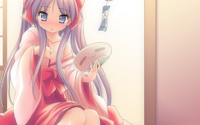 Anime girl in kimono holding a fan